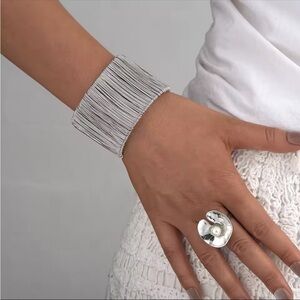 Aurelia Sculpted Wire Cuff & Pearl Ring Set